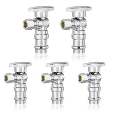 GUOFIS 5Pack Angle Stop Valve12 Nominal Press Inlet x 38 OD Compression Outlet14Turn Shutoff Valve for Potable WaterChrome PlatedVALVE3935Pack