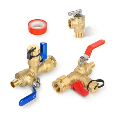 EFIELD 34 Inch FIP x 34 Inch PexB CrimpF1807 IPS Isolator Tankless Water Heater Service Valve Kit with Pressure Relief ValveTOOL053
