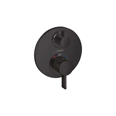 hansgrohe Ecostat S Modern Thermostatic Shower Valve Trim with Temperature Control in Matte Black 15757671