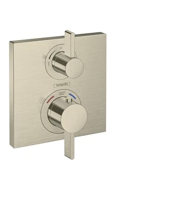 hansgrohe Ecostat Square Modern Thermostatic Shower Valve Trim with Temperature Control in Brushed Nickel 15712821