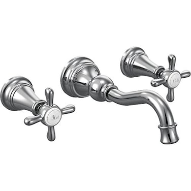 Moen TS42112 Weymouth Wall Mount Cross Handle Bathroom Faucet Trim Valve Required Polished Chrome