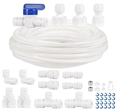 1Plusselect Refrigerator Water Line Kit 393 FT Fridge Water Line Kit 14 OD Water Tubing Hose with Quick Connect for Fridge Ice Maker RO Systems Water Filters Faucet