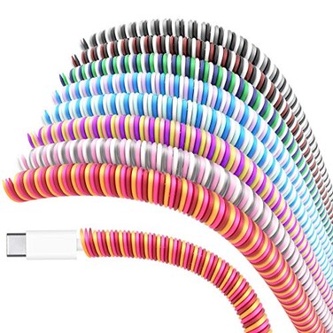 Rancco Cable ProtectorWire RepairPets Chew Cable ProtectorHeadphone Saver 8 Pc Spiral Cable Strain Relief Cable Wrap Tube Charger Cord Sleeve USB Date Cable Saver39ftpc