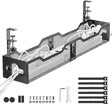 Litwaro Under Desk Cable Management Tray Black Cable Management Under Desk No Drill 25 Cable Tray with Clamp for Wire Management Cord Organizer for Office Home No Damage to Table