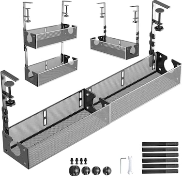 SRJZMLY MultiModel Under Desk Cable Management Tray 2 Packs Metal Under Desk Wire Management Clamp Mount Under Table Cord Management No Damage The Desk Black