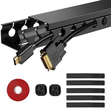 ENONCI Updated Cable Raceway Kit 31 2X154 Inch Open Slot Wire Covers for Cords Under Desk Cable Management System to Hide Under DeskTvComputerNetPower Cords Pack 2
