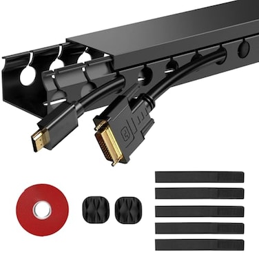 ENONCI Updated Cable Raceway Kit 77 5x154 Inch Open Slot Wire Covers for Cords Under Desk Cable Management System to Hide Under DeskTvComputerNetPower Cords Pack 5