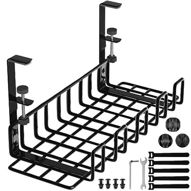 WTADAY Under Desk Cable Management Tray 16 No Drill Cord Organizer with Clamps for Wire Management 4mm Sturdy Wire Desk Cable Organizer Tray Cable Management Rack for Office