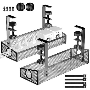Kaiferty Under Desk Cable Tray Black No Drill Cable Organizer with Clamp for Wire Management PC Cord Organizer Workspace Accessories 2 Pack