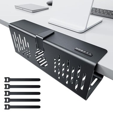NODOCA No Drill Under Desk Cable Management Tray 14 Wire Management PunchFree Clamp on Metal Cable Tray Wire Organizer Under Desk Under Desk Basket for Office and Home Black
