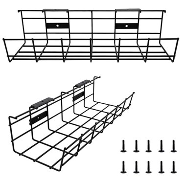 COYACOOL Under Desk Cable Management 2 Pack Cord Organizer Metal Wire Cable Management Tray for Office Studio and Home Super Sturdy Under Table Cable Management Black Cable Organizer