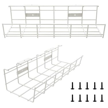 COYACOOL Under Desk Cable Tray 2 Pack Cable Raceway for Wire Management Metal Wire Organizer for Office Studio and Home Super Sturdy Cord Organizer for Desk White Cable Management Under Desks