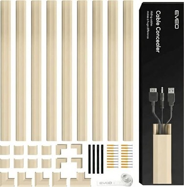 EVEO Cord Covers for Wires on Wall 150in Cable Management Cable Hider Cord Hiders for TV On Wall Paintable Cable Concealer Wire Covers for Cords 10X L16 x W095 x H05 Medium Beige