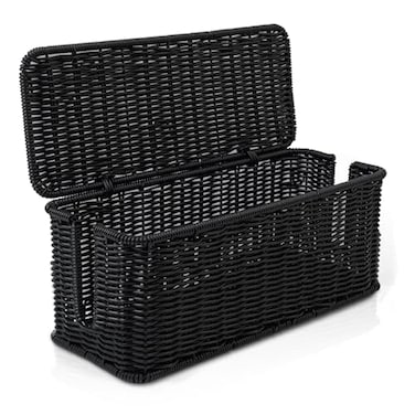 Cantalop Cable Management Box Handmade Rattan Cable Organizer with 2 Open Slots Cord Hider for Power Strip Router USB Hub Registered US Design Patent D1112102 13 x 51 x 51 Black
