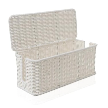 Cantalop Cable Management Box Handmade Rattan Cable Organizer with 2 Open Slots Cord Hider for Power Strip Router USB Hub Registered US Design Patent D1112102 13 x 51 x 51 White