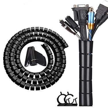 Fanoshon Black Computer Cable Management Sleeve Tube Under Desk Cord Organizer 78 inch 5 ft Cover Wrap Easy to Install Messy Wire Solution for TV Office PC Pet Chew and Bite Proof Cable Protector