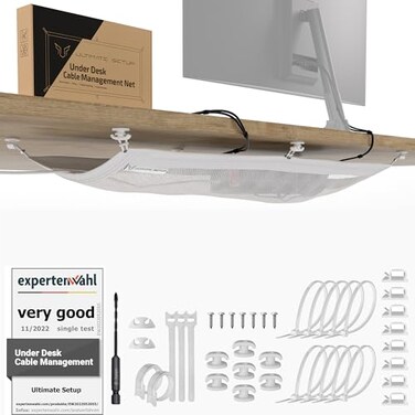 Ultimate Setup Cable Management net Under Desk Wire Management Flexible Under Desk Cable Management Tray White