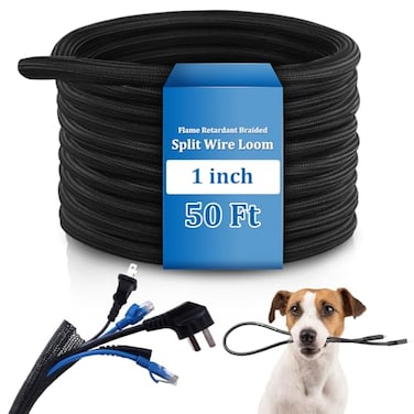 Pangda 50ft Split Wire Loom Tubing Flame Retardant Braided Cable Sleeve Split High Temperature Cable Conduit Auto Wire Conduit for Industrial Electrical Tinsel Automotive Marine50 Ft 1