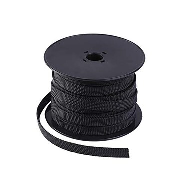 Keco 100ft 18 inch PET Expandable Braided Cable Sleeve Wire Sleeving for Audio Video and Other Home Device Cable Automotive Wire Black
