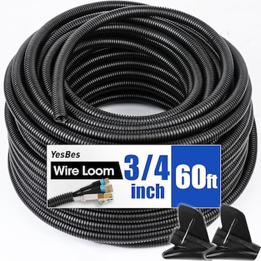 YesBes 60 FT Wire Loom 34 Inch Split Wire Loom Tubing Wire Conduit Wire Protector Tubing Black