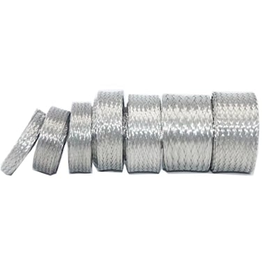 Kokey-xy Kokeyxy Tinned Copper Braided Cable Shielding Sleeve Metal Wire Loom Sheathing EMI RFI ESD Protector Grounding Mesh Flat Tubular Expandable 14 W016 ID35FT