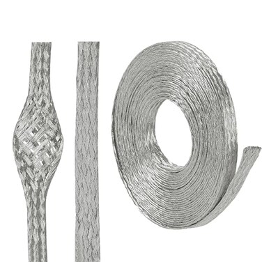 BuyUneed Wire Shielding Sleeve Tinned Copper Braid Ground Straps Cable Sheathing Protection Flat Metal Mesh Flexible Expandable 14 in Wide016 in Dia15ft