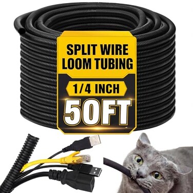 Kanayu Split Wire Loom Tubing Flame Retardant Wire Covering High Temperature Cable Sleeves Split Protector Cable Conduit for Industrial Electrical Automotive Marine1250 ftBlack