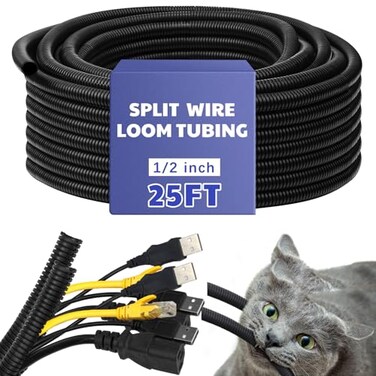 Kanayu Split Wire Loom Tubing Flame Retardant Wire Covering High Temperature Cable Sleeves Split Protector Cable Conduit for Industrial Electrical Automotive Marine1225 ftBlack