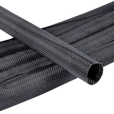 BuyUneed Black Braided Cable Management Sleeves Wire Loom Tubing Cord Protector SelfWrapping 1212Feet