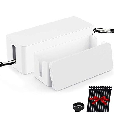 ShellKingdom Cable Management Box 2 Set Cable Organizer for Cable and Cord Management Storage and Holder to Cover and Hide Power Strips Cords White