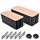 Naeety 2 Pack Large Cable Management Box Wooden Style Cord Organizer Box and Cover for TV Wires Computer Router USB Hub and Under Desk Power Strip Safe ABS Material and BabyPets Proof Lock Black