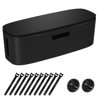 Naeety Cable Management Box Large Cord Organizer Box to Hide Power Strip Under Desk TV Computer Wires Cable Organizer Box with Baby Proofs Desk Cord Organizer for HomeOffice Black
