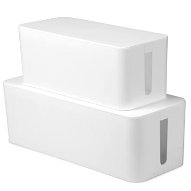 Iron Forge Cable Cable Management Box 2 Pack White Cord Organizer and Hider for Wires Power Strips Surge Protectors More Includes Sleeve Cables Hook and Loop Keepers Zip Ties Clips