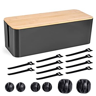 TuweChen Cable Management Box Wooden Style Large Cord Organizer to Hide Wires Power Strips Desk Computer Cable Organizer Safe ABS Material 16 L x 62 W 53 H for Home Office Black