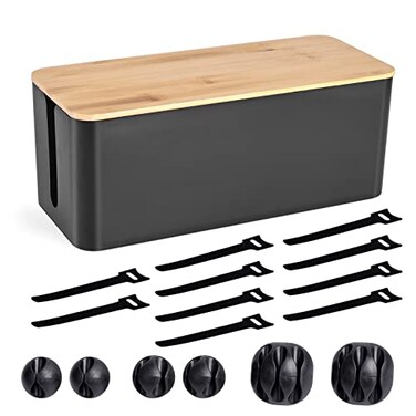TuweChen Cable Management Box Wooden Style Cord Organizer Box to Hide Wires Power Strips Desk Computer Cable Organizer Box Safe ABS Material 126 L x 53 W 49 H for Home Office Black