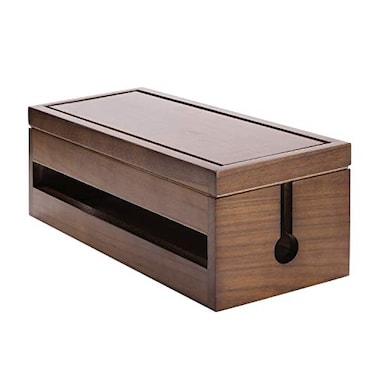 Changsuo Cable Management Box Wooden Cord Organizer Box for Extension Cord Power Stripe Surge Protector Wire Management Concealer Cover Hider for Desktop Home Office Kitchen Brown