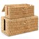 Posprica Cable Management Box with Lid 2Pack Handwoven Real Water Hyacinth Cord Hider Organizer Boxes 2 Side Open Slots Storage Box to Hide Cords Power Strip for Desk Floor Office