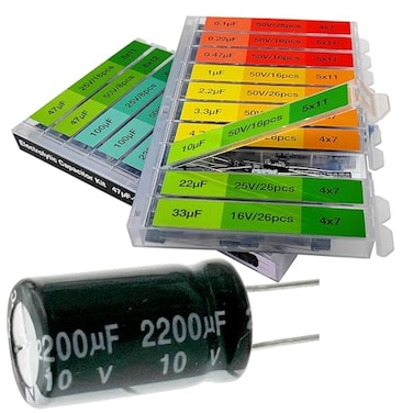 EEEEE 01uF2200uF capacitors 20 Value 304pcs Individual Box Lid Electrolytic Capacitor Assortment kit for Industrial Electrical and arduino 304pcs 20values 1050v