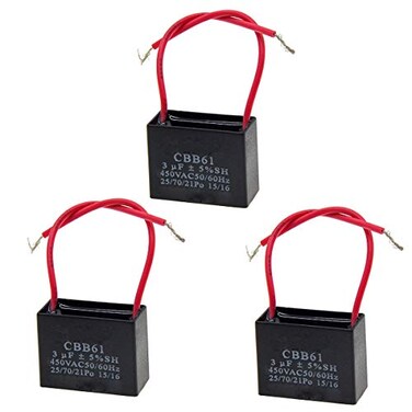 YXQ CBB61 Ceiling Fan Capacitor 2 Wire 3uF AC 450V 5060HZ Electric Running Motor Start SH 3Pack Black
