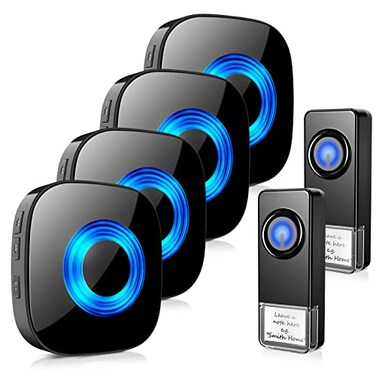 PHYSEN Wireless Doorbell for Home Waterproof Door Chime Kit Operating at 1300ft 58 Adjustable Melodies 5 Volume Levels Door Bell Wireless with LED Strobe 2 Push Buttons 4 Plug in Receivers
