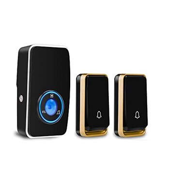 AURTEC No Battery RequiredWireless Doorbell Waterproof Door Chime Kit with 1 Plugin LED Flash Receivers 2 Press Selfpowered Transmitter 51 Chimes and 4 Volume Levels Black