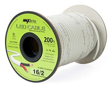 MaxBrite 200 ft 16AWG Low Voltage LED Cable 2 Conductor Jacketed inWall Speaker Wire UL Class 2