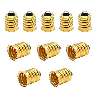 Qjaiune 10 Pack E14 to E12 Adapter Converter European to Candelabra Reducer Pure Copper Light Adapter Socket Bulb Adapter Golden Lamp Adapter