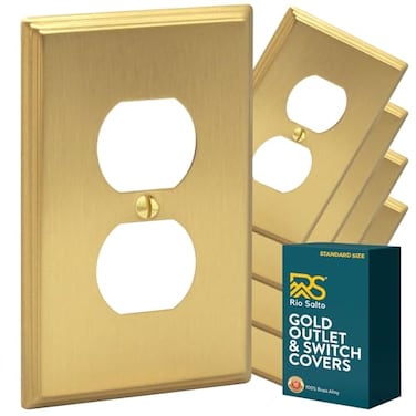 Rio Salto BRASS Gold Metal Outlet Cover or Decorative Light Switch Cover Wall Plate Single Duplex Receptacle Wallplate Covers 1 Gang 450 x 276 5Pack Standard Size Modern Metal Brushed Brass
