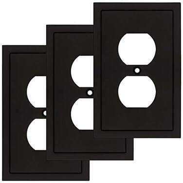 Henne Bery Modern Edge Decorative Wall Plate Switch Plate Outlet Cover Durable Solid Zinc Alloy Single Duplex 3PK Matte Black