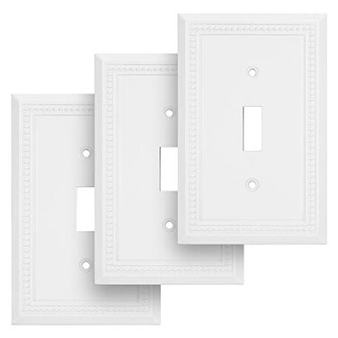 Henne Bery Sunken Pearls Decorative Wall Plate Switch Plate Outlet Cover Durable Solid Zinc Alloy Single Toggle 3 Pack White