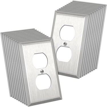 CML Hardware CML Duplex Receptacle Metal Wall Plate 1Gang Stainless Steel Outlet Covers 20 Pack Corrosion Resistant Switch Plates 430 SS Standard Size Brushed Finish Silver
