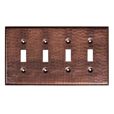 Monarch Abode Toggle Light Switch Cover Plate 4Gang Pure Copper Outlet Covers Hand Hammered Decorative Outlet Cover Wall Plates Light Switch Plate Covers for Electric Outlets Pack of 1