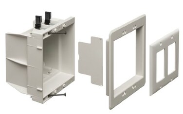 Arlington DVFR2W1 Recessed Electrical Outlet Mounting Box with Paintable Wall Plate 2Gang White
