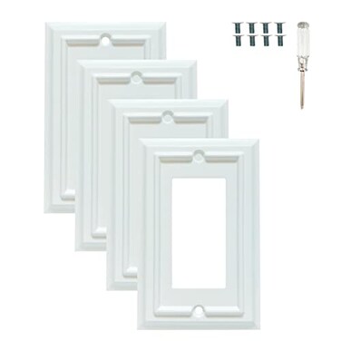 Funkiim Wall Plates Duplex Outlet Covers Toggle Switch Plates Decorator Light Switch Cover Bamboo Fiber Material Wall Plate Standard Size Wall Plates of various styles White 1 Gang Decorator 4 Pack